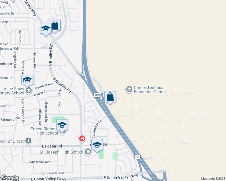 map of restaurants, bars, coffee shops, grocery stores, and more near 3920 U.S. 101 in Santa Maria