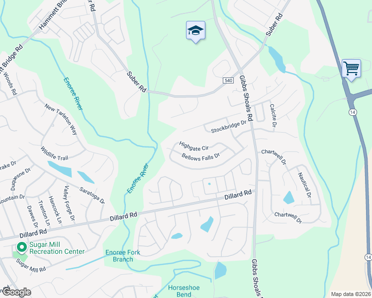 map of restaurants, bars, coffee shops, grocery stores, and more near 311 Highgate Circle in Greer