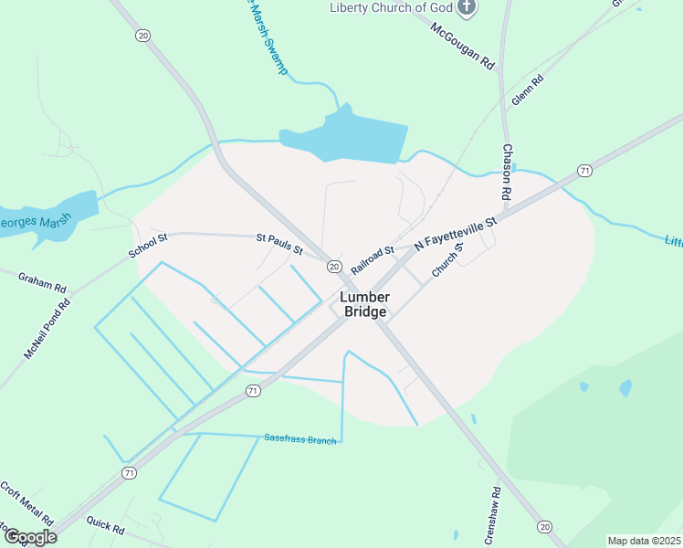 map of restaurants, bars, coffee shops, grocery stores, and more near North Carolina 20 in Lumber Bridge