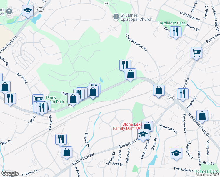 map of restaurants, bars, coffee shops, grocery stores, and more near in Greenville