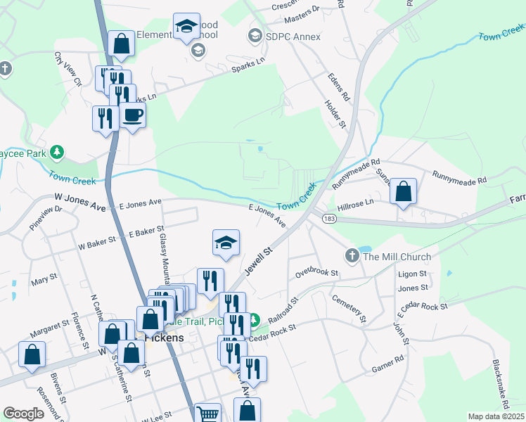 map of restaurants, bars, coffee shops, grocery stores, and more near 111 Torch Drive in Pickens