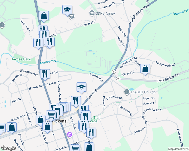 map of restaurants, bars, coffee shops, grocery stores, and more near 111 Torch Drive in Pickens