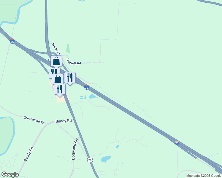 map of restaurants, bars, coffee shops, grocery stores, and more near 456 Bandy Lane in Ringgold