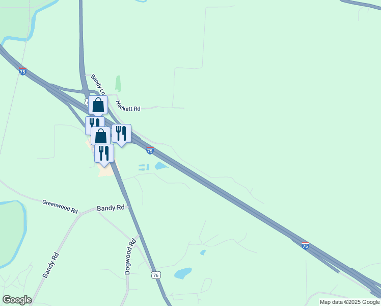 map of restaurants, bars, coffee shops, grocery stores, and more near 456 Bandy Lane in Ringgold
