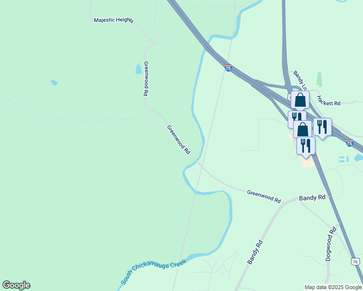 map of restaurants, bars, coffee shops, grocery stores, and more near 827 Greenwood Road in Ringgold