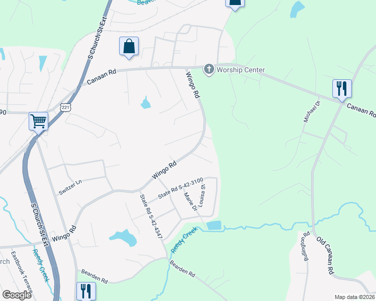 map of restaurants, bars, coffee shops, grocery stores, and more near 509 Wingo Road in Roebuck