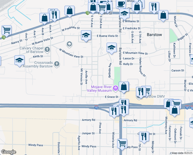 map of restaurants, bars, coffee shops, grocery stores, and more near 804 South 2nd Avenue in Barstow