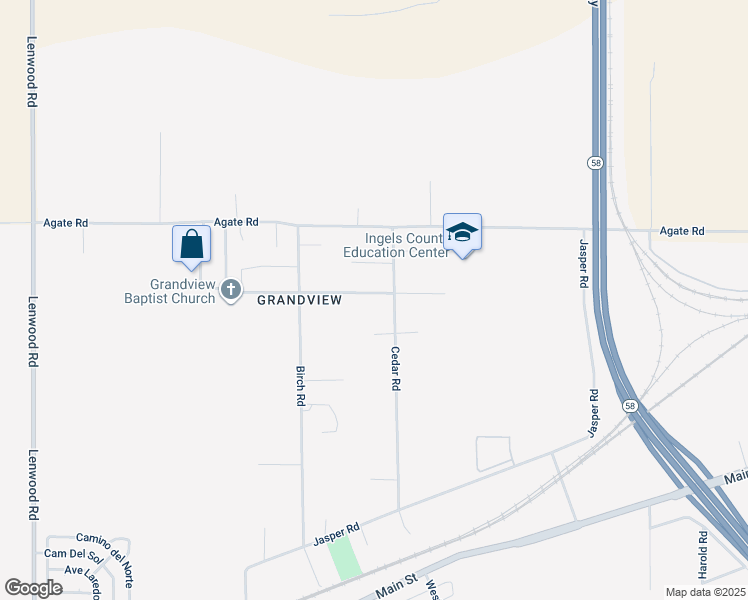 map of restaurants, bars, coffee shops, grocery stores, and more near 25587 Jade Road in Barstow