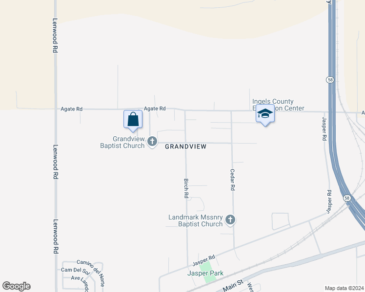 map of restaurants, bars, coffee shops, grocery stores, and more near 35158 Birch Road in Barstow