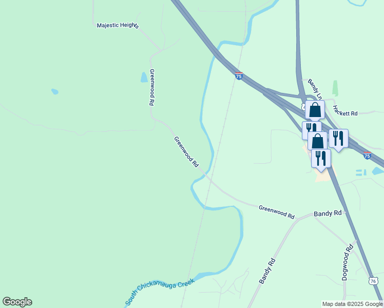 map of restaurants, bars, coffee shops, grocery stores, and more near 827 Greenwood Road in Ringgold