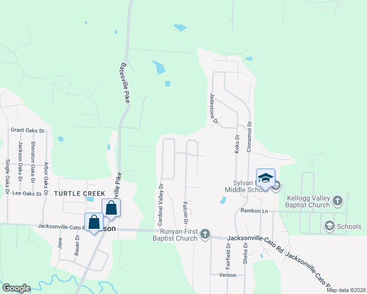 map of restaurants, bars, coffee shops, grocery stores, and more near 43 Falcon Drive in North Little Rock
