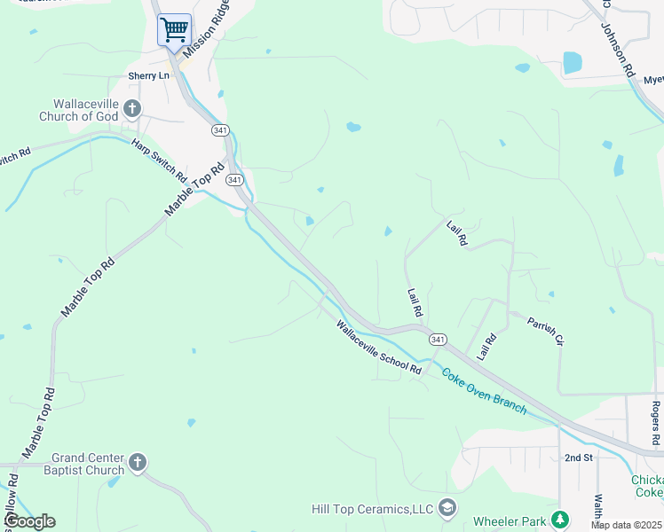 map of restaurants, bars, coffee shops, grocery stores, and more near 1238 Georgia 341 in Chickamauga