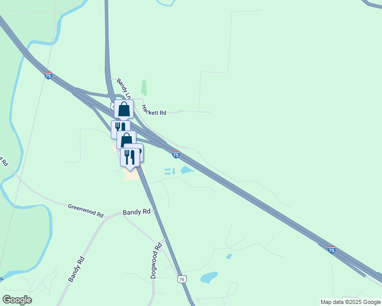 map of restaurants, bars, coffee shops, grocery stores, and more near 456 Bandy Lane in Ringgold