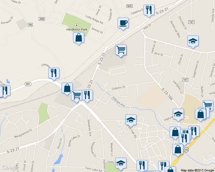 map of restaurants, bars, coffee shops, grocery stores, and more near 6 Ragon Lane in Greenville