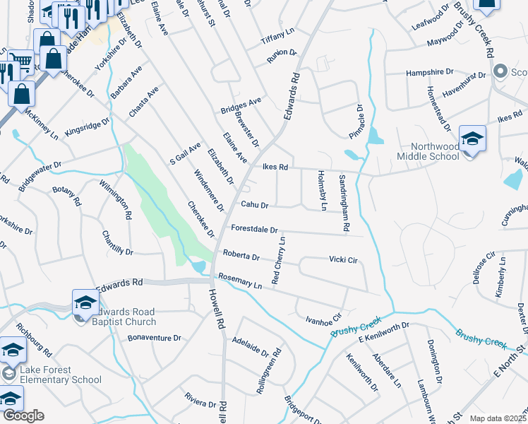 map of restaurants, bars, coffee shops, grocery stores, and more near 10 Cahu Drive in Taylors