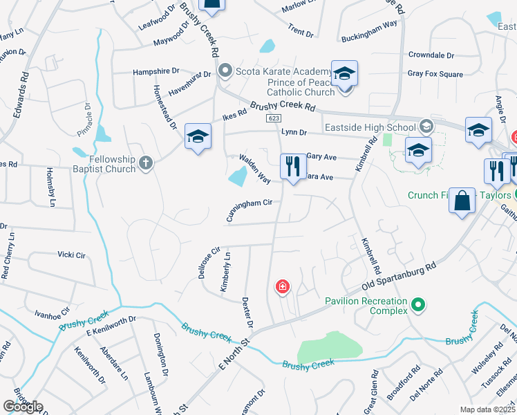 map of restaurants, bars, coffee shops, grocery stores, and more near 7 Cunningham Circle in Taylors