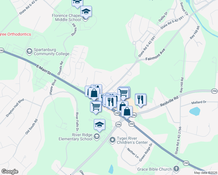 map of restaurants, bars, coffee shops, grocery stores, and more near 332 East Pheasant Hill Drive in Duncan