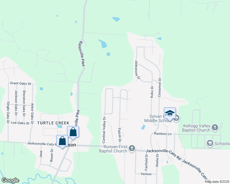 map of restaurants, bars, coffee shops, grocery stores, and more near 43 Falcon Drive in North Little Rock