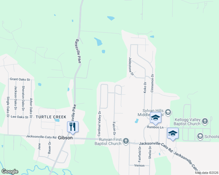 map of restaurants, bars, coffee shops, grocery stores, and more near 43 Falcon Drive in North Little Rock