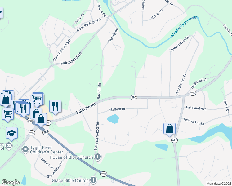 map of restaurants, bars, coffee shops, grocery stores, and more near 5714 Reidville Road in Moore