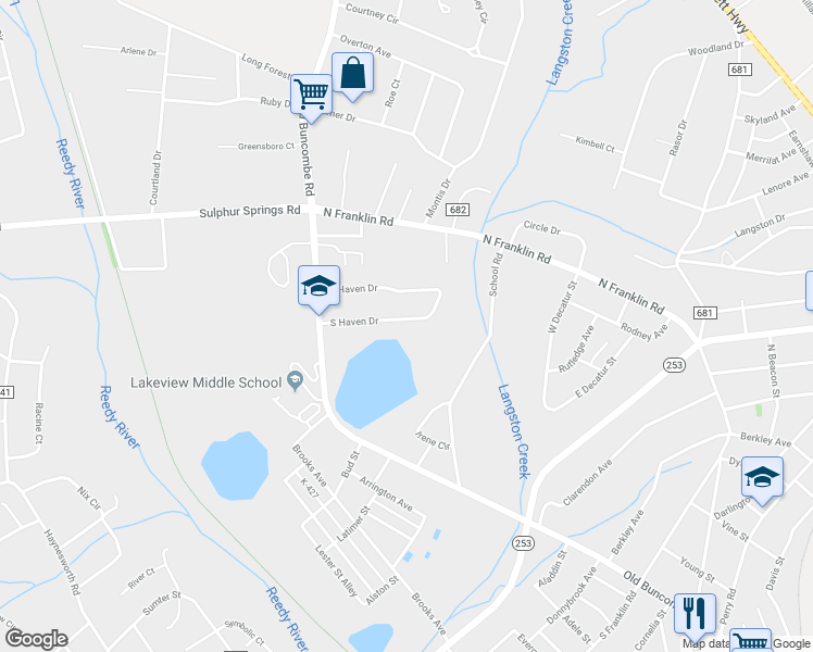 map of restaurants, bars, coffee shops, grocery stores, and more near 30 South Haven Drive in Greenville