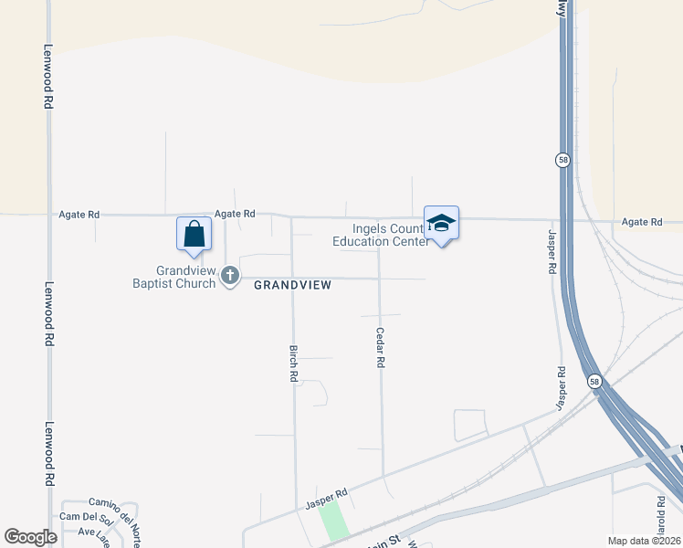 map of restaurants, bars, coffee shops, grocery stores, and more near 25491 Jade Road in Barstow