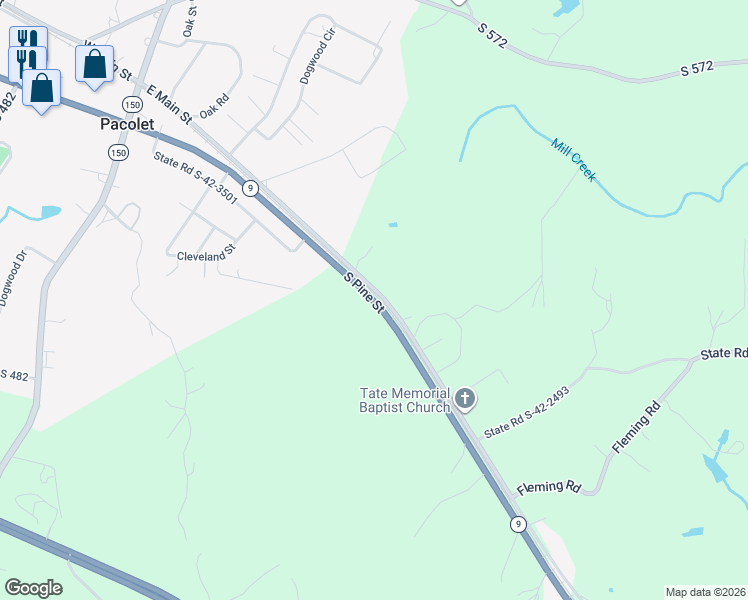 map of restaurants, bars, coffee shops, grocery stores, and more near 1469-7740 Highway 9 in Pacolet