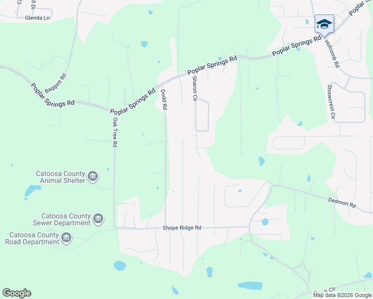 map of restaurants, bars, coffee shops, grocery stores, and more near 106 Homewood Drive in Ringgold