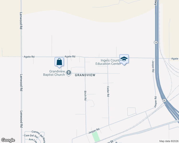 map of restaurants, bars, coffee shops, grocery stores, and more near 35155 Birch Road in Barstow