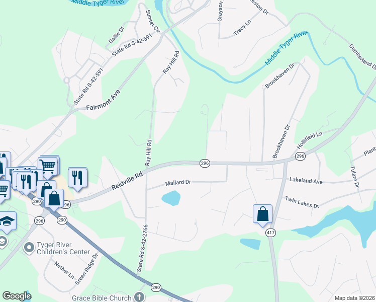 map of restaurants, bars, coffee shops, grocery stores, and more near 5714 Reidville Road in Moore