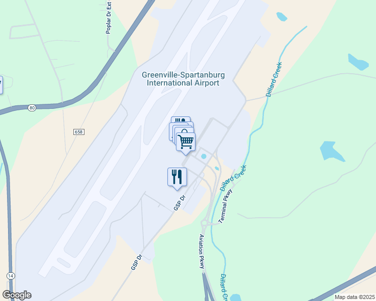 map of restaurants, bars, coffee shops, grocery stores, and more near 2000 GSP Drive in Greer