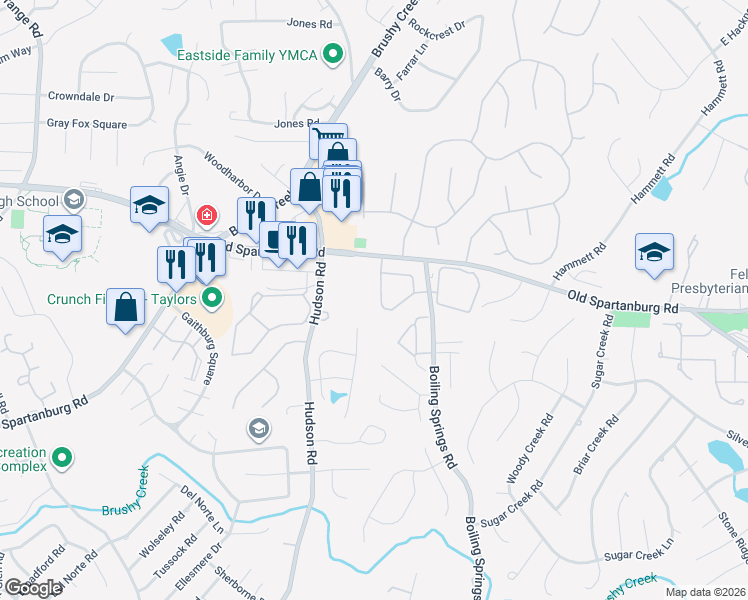 map of restaurants, bars, coffee shops, grocery stores, and more near 901 Halcyon Circle in Greer