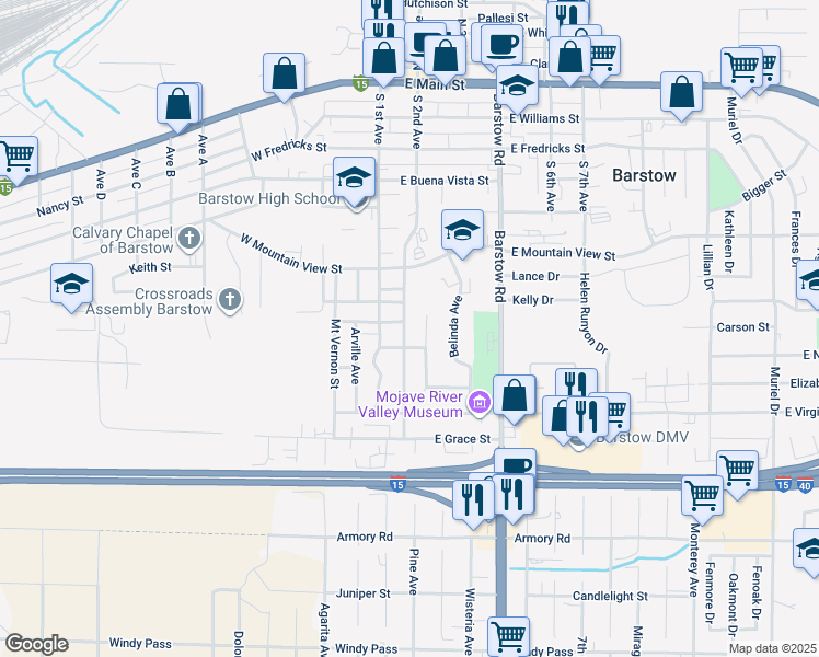 map of restaurants, bars, coffee shops, grocery stores, and more near 705 South 2nd Avenue in Barstow