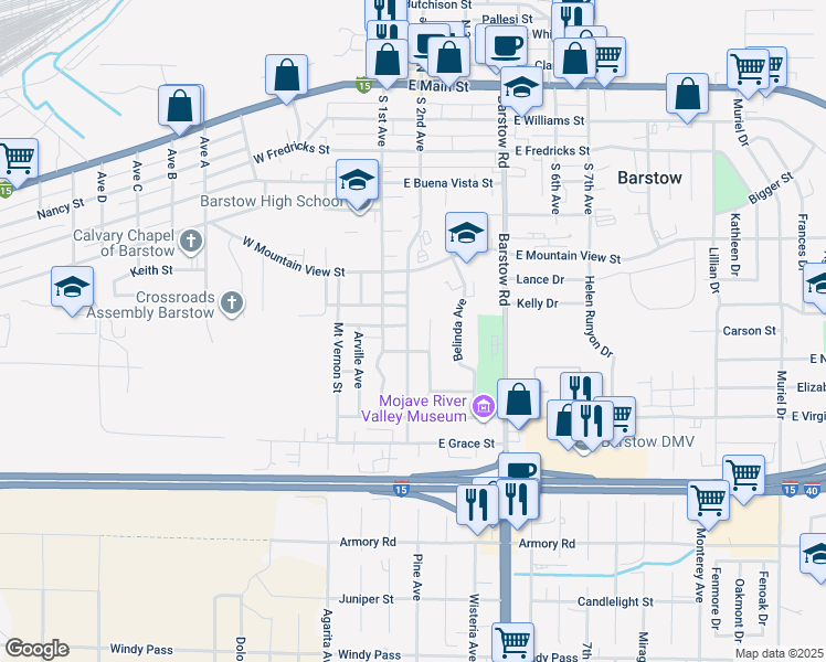 map of restaurants, bars, coffee shops, grocery stores, and more near 705 South 2nd Avenue in Barstow