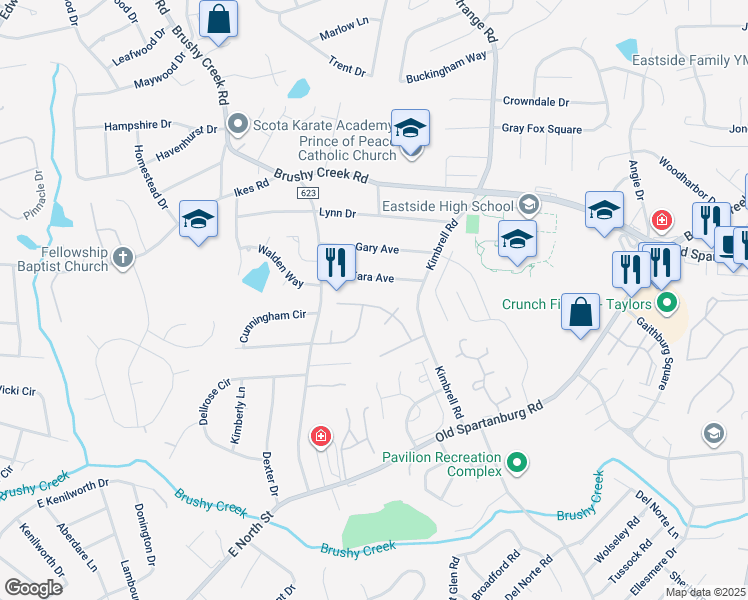 map of restaurants, bars, coffee shops, grocery stores, and more near 206 Wappoo Lane in Taylors