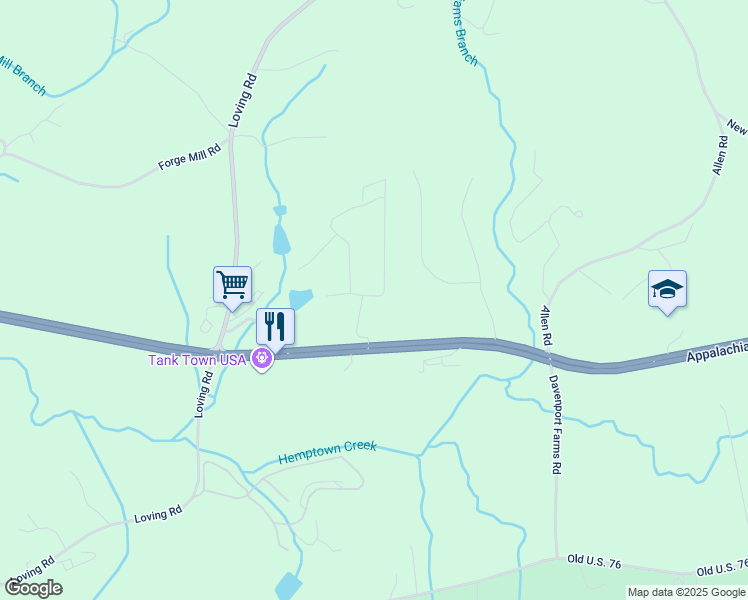 map of restaurants, bars, coffee shops, grocery stores, and more near 646 High Country Xing in Morganton