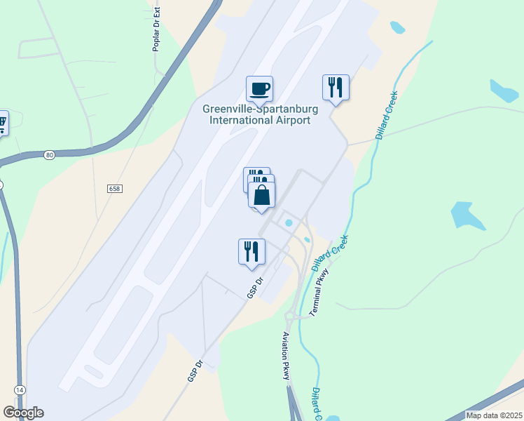 map of restaurants, bars, coffee shops, grocery stores, and more near 2000 GSP Drive in Greer