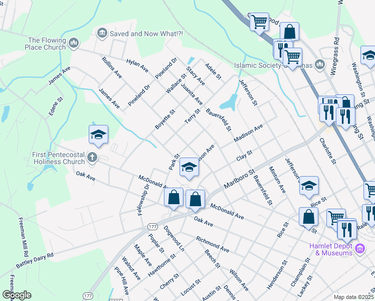 map of restaurants, bars, coffee shops, grocery stores, and more near 507 Rollins Avenue in Hamlet