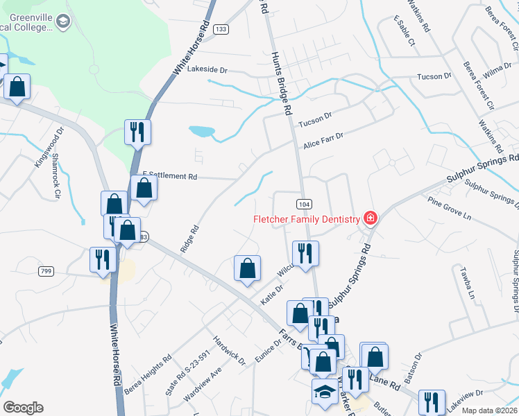 map of restaurants, bars, coffee shops, grocery stores, and more near 15 Strawberry Drive in Greenville