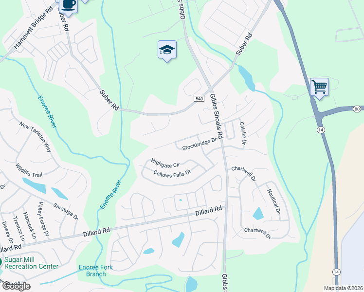 map of restaurants, bars, coffee shops, grocery stores, and more near 407 Grafton Court in Greer