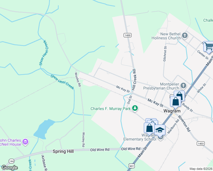 map of restaurants, bars, coffee shops, grocery stores, and more near 21481 Mckay Street in Wagram
