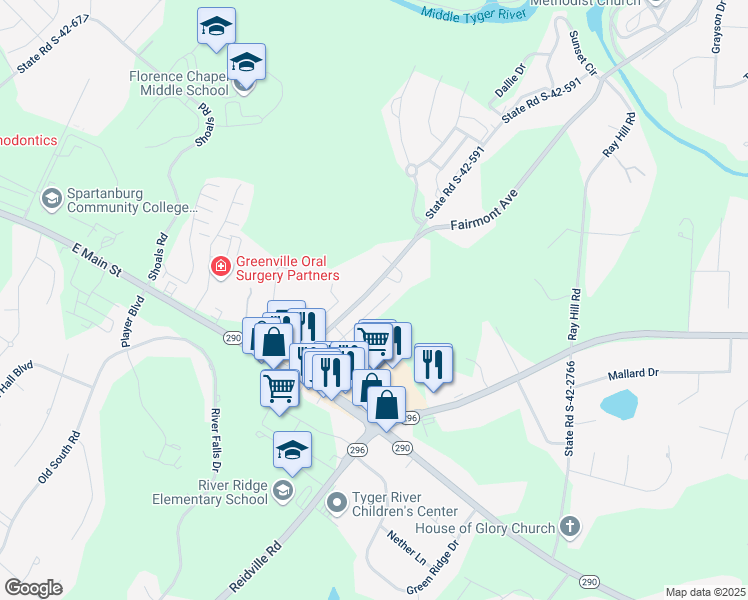 map of restaurants, bars, coffee shops, grocery stores, and more near 860 Fairmont Avenue in Spartanburg
