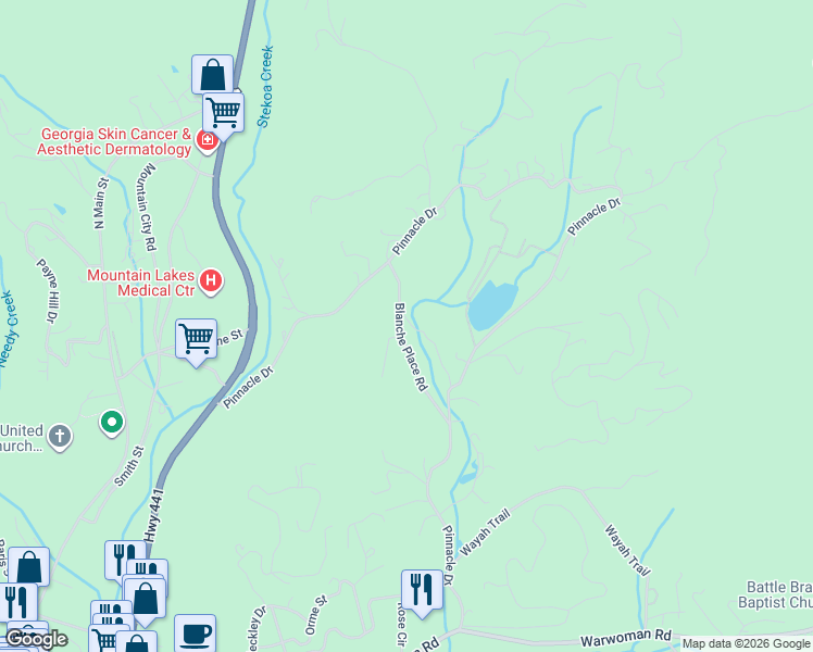 map of restaurants, bars, coffee shops, grocery stores, and more near 131 Blanche Place Road in Clayton