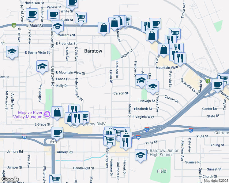map of restaurants, bars, coffee shops, grocery stores, and more near in Barstow