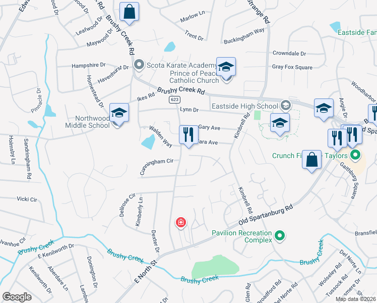 map of restaurants, bars, coffee shops, grocery stores, and more near 310 Wappoo Lane in Taylors