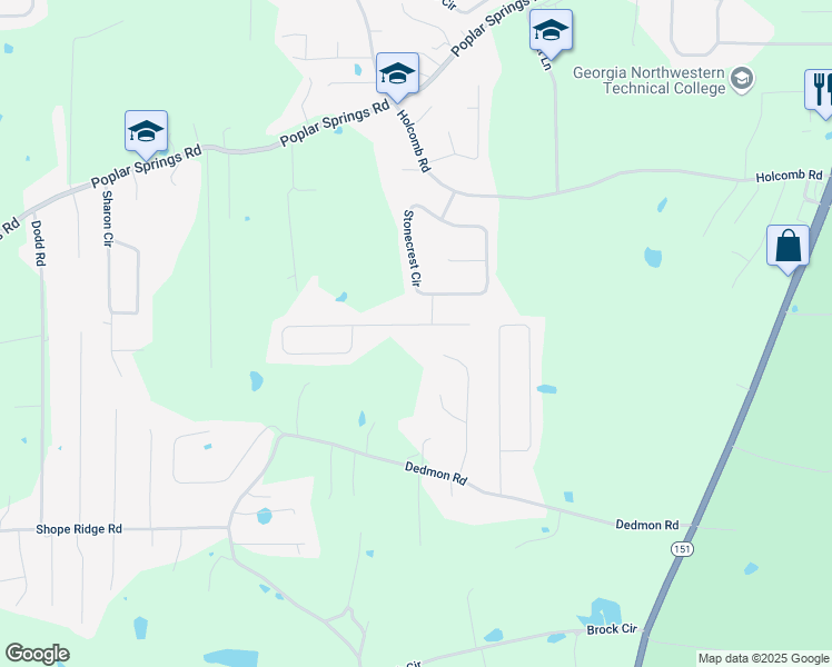 map of restaurants, bars, coffee shops, grocery stores, and more near 140 Pebblestone Drive in Ringgold