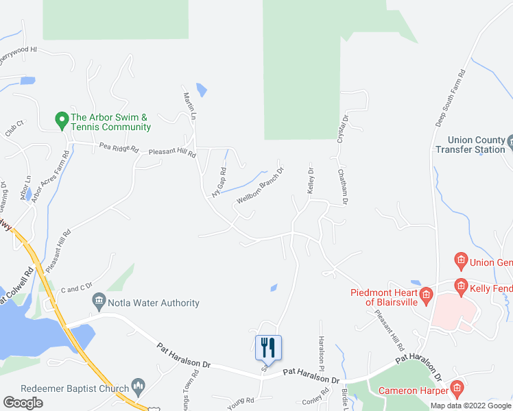 map of restaurants, bars, coffee shops, grocery stores, and more near 870 Twin Hickory Drive in Blairsville
