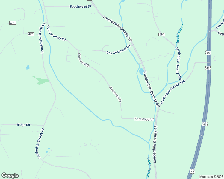 map of restaurants, bars, coffee shops, grocery stores, and more near Kentwood Drive in Lauderdale County