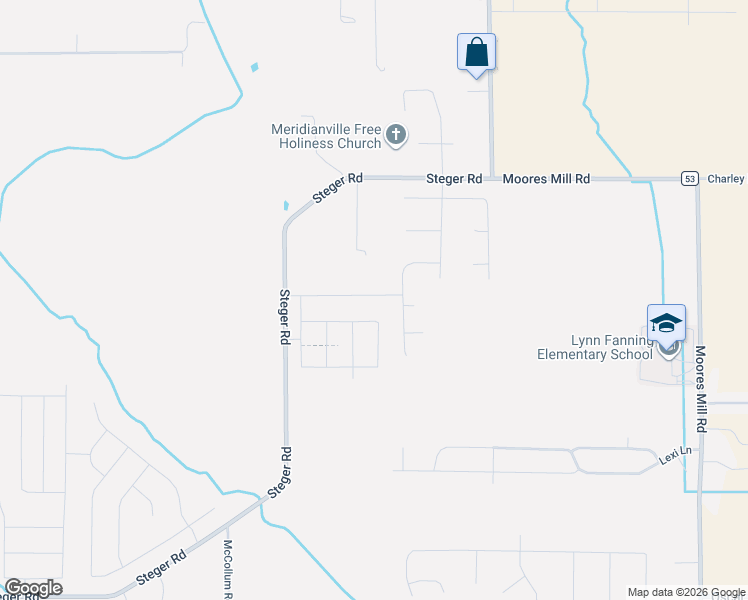 map of restaurants, bars, coffee shops, grocery stores, and more near 108 Misty Creek Circle in Meridianville