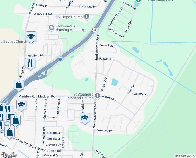 map of restaurants, bars, coffee shops, grocery stores, and more near 2811 Northeastern Avenue in Jacksonville
